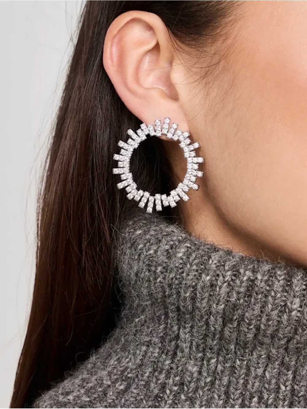 Luv Aj Silver Crystal Circle Statement Earrings